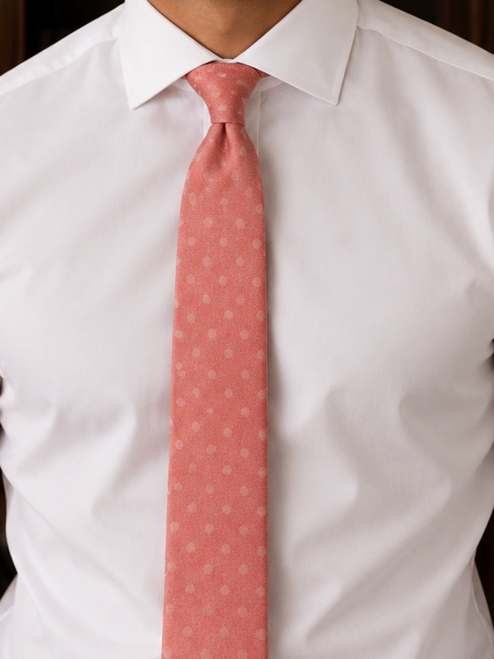 Isaia Grapefruit Pink Seven-Fold Polka Dot Silk Tie
